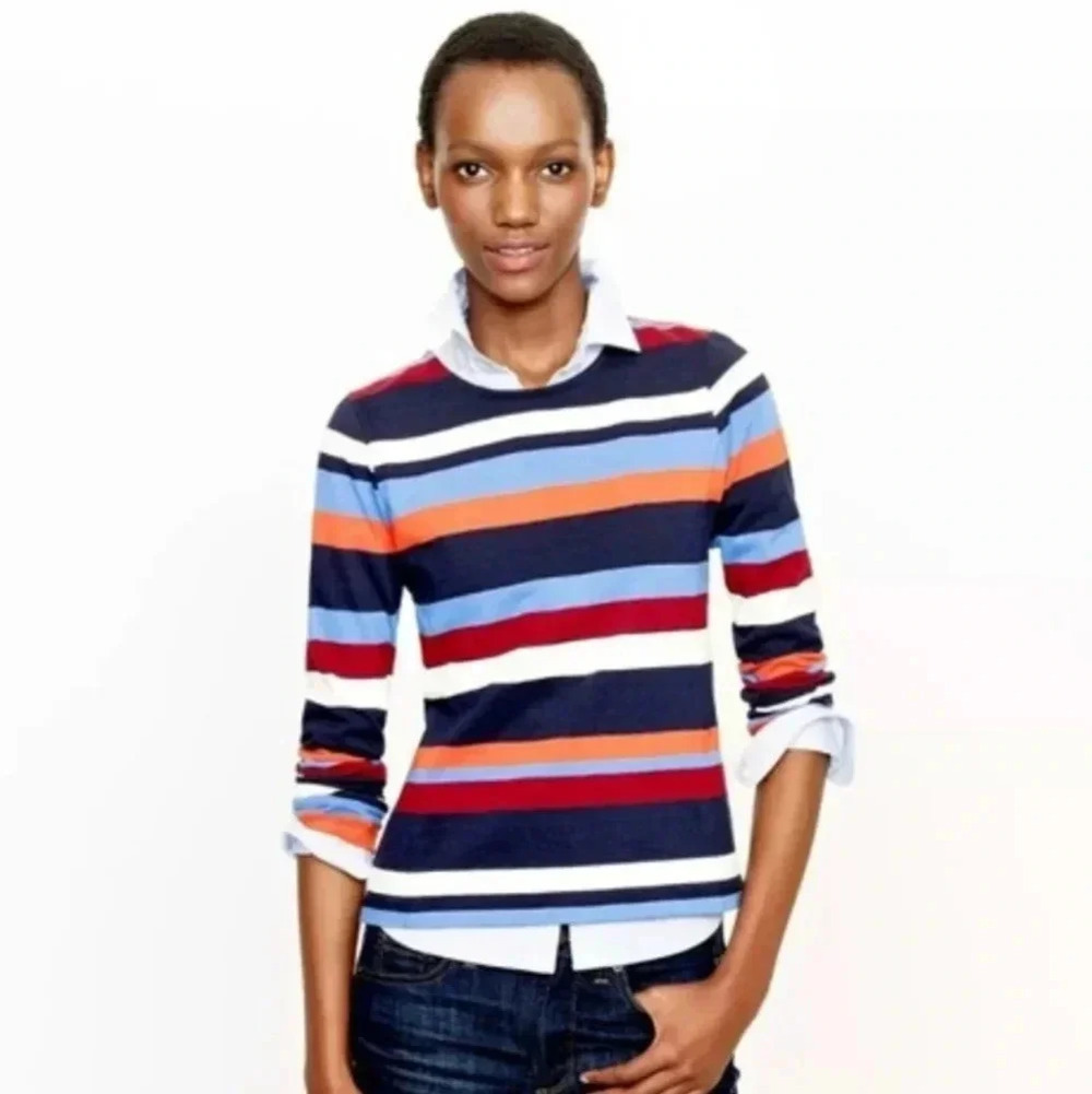 J.Crew Women's Long Sleeve Multi Striped 100% Cotton Shirt With Zippered Back